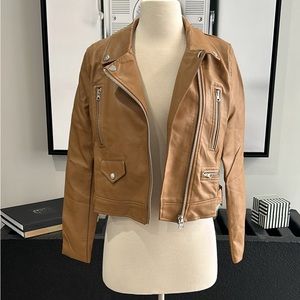 BRAND‎ NEW! Dark Tan, Faux-Leather Biker Jacket, Size Small, Love Tree